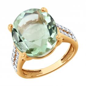 Золотое кольцо SOKOLOV 71-00447 с бриллиантом и празиолитом 71-00447 фото