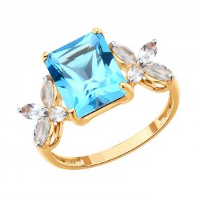 Золотое кольцо SOKOLOV 71-00453 с топазом, бриллиантом и горным хрусталём 71-00453 фото