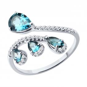 Кольцо из белого золота SOKOLOV 71-00455-3 с бриллиантом и Лондон топазом 71-00455-3 фото