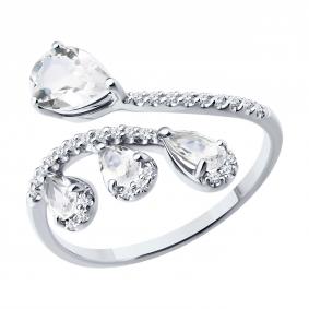 Кольцо из белого золота SOKOLOV 71-00457-3 с бриллиантом и горным хрусталём 71-00457-3 фото