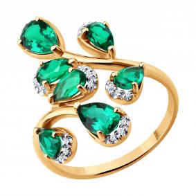 Золотое кольцо SOKOLOV 71-00459 с бриллиантом и гидротермальным изумрудом 71-00459 фото