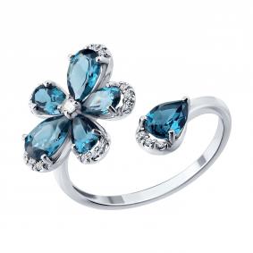 Кольцо из белого золота SOKOLOV 71-00462-3 с топазом, бриллиантом и Лондон топазом 71-00462-3 фото