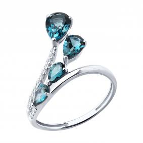 Кольцо из белого золота SOKOLOV 71-00465-3 с бриллиантом и Лондон топазом 71-00465-3 фото