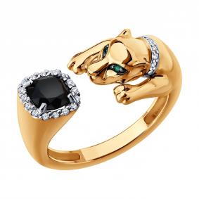 Золотое кольцо SOKOLOV 71-00470 с бриллиантом, ониксом и гидротермальным изумрудом 71-00470 фото