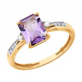 Золотое кольцо SOKOLOV 71-00474 с аметистом, бриллиантом и горным хрусталём 71-00474 фото