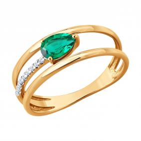 Золотое кольцо SOKOLOV 71-00480 с бриллиантом и гидротермальным изумрудом 71-00480 фото