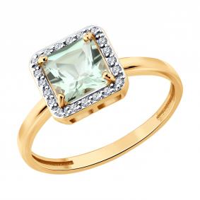 Золотое кольцо SOKOLOV 71-00487 с бриллиантом и празиолитом 71-00487 фото