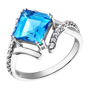 Кольцо из белого золота SOKOLOV 711353б с топазом и фианитом 711353б фото