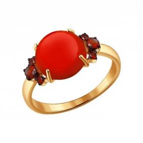 Золотое кольцо SOKOLOV 714098 с гранатом и кораллом 714098 фото