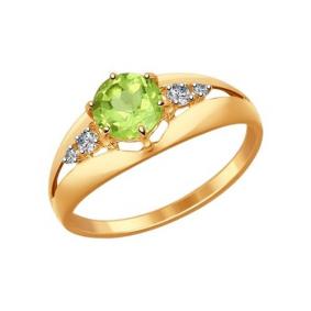 Золотое кольцо SOKOLOV 714441 с фианитом и хризолитом 714441 фото
