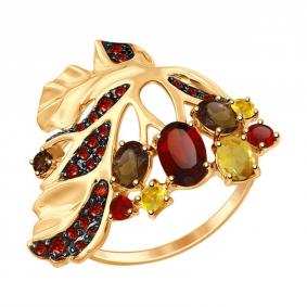 Золотое кольцо SOKOLOV 714717 с гранатом и раухтопазом 714717 фото