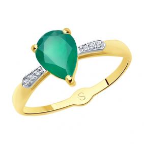 Кольцо из лимонного золота SOKOLOV 715074-2 с фианитом и агатом 715074-2 фото
