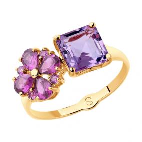 Золотое кольцо SOKOLOV 715363 с аметистом, родолитом и миксом камней 715363 фото