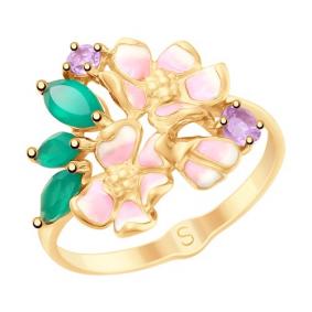 Золотое кольцо SOKOLOV 715375 с аметистом, агатом, эмалью и миксом камней 715375 фото