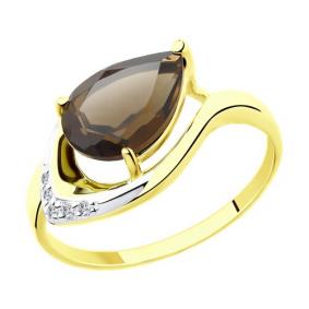 Кольцо из лимонного золота SOKOLOV 715521-2 с фианитом и раухтопазом 715521-2 фото