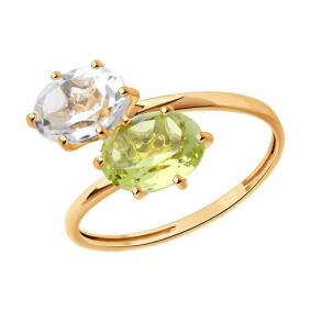 Золотое кольцо SOKOLOV 716336 с кварцем и горным хрусталём 716336 фото