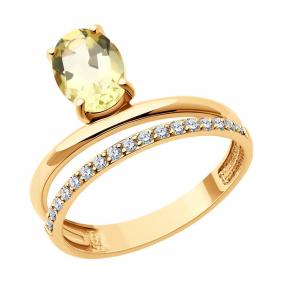 Золотое кольцо SOKOLOV 716353 с фианитом и кварцем 716353 фото