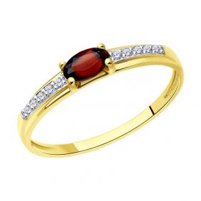 Кольцо из лимонного золота SOKOLOV 716779-2 с фианитом и гранатом 716779-2 фото