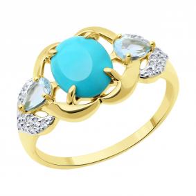Кольцо из лимонного золота SOKOLOV 717053-2 с топазом, фианитом и бирюзой 717053-2 фото