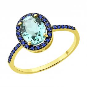 Кольцо из лимонного золота SOKOLOV 717285-2 с сапфиром и празиолитом 717285-2 фото