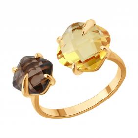Золотое кольцо SOKOLOV 717298 с цитрином и раухтопазом 717298 фото