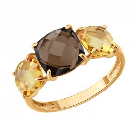 Золотое кольцо SOKOLOV 717303 с цитрином и раухтопазом 717303 фото