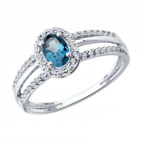 Кольцо из белого золота SOKOLOV 717325-3 с фианитом и Лондон топазом 717325-3 фото