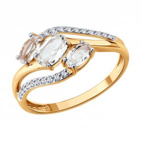 Золотое кольцо SOKOLOV 717326 с фианитом и горным хрусталём 717326 фото