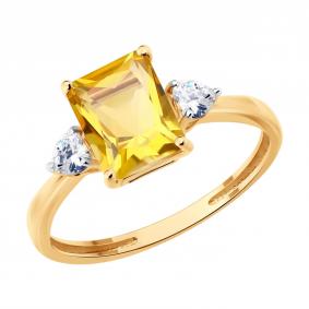 Золотое кольцо SOKOLOV 717330 с фианитом и цитрином 717330 фото