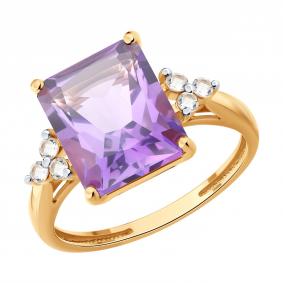 Золотое кольцо SOKOLOV 717333 с аметистом и горным хрусталём 717333 фото