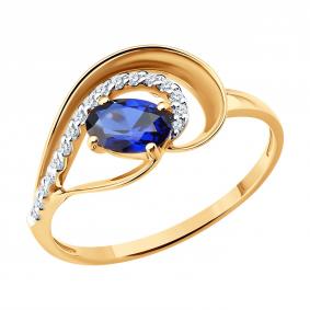Золотое кольцо SOKOLOV 717348 с фианитом и сапфировым корундом 717348 фото