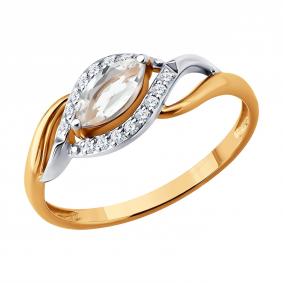 Золотое кольцо SOKOLOV 717351 с фианитом и горным хрусталём 717351 фото