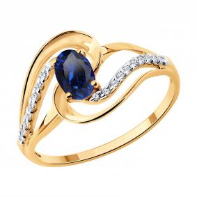 Золотое кольцо SOKOLOV 717353 с фианитом и сапфировым корундом 717353 фото
