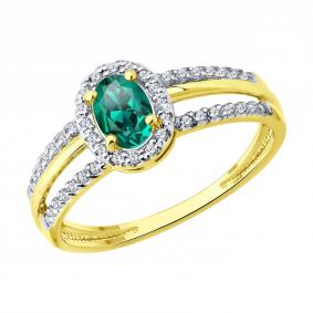 Золотое кольцо SOKOLOV 717355-2 с фианитом и гидротермальным изумрудом 717355-2 фото