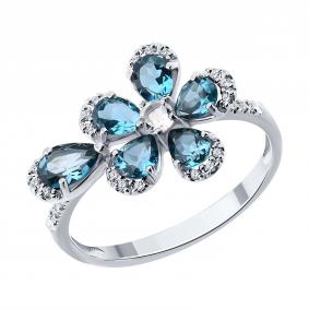 Кольцо из белого золота SOKOLOV 717359-3 с фианитом, горным хрусталём и Лондон топазом 717359-3 фото