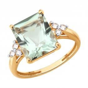 Золотое кольцо SOKOLOV 717363 с горным хрусталём и празиолитом 717363 фото