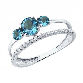 Кольцо из белого золота SOKOLOV 717373-3 с фианитом и Лондон топазом 717373-3 фото