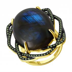 Кольцо из лимонного золота SOKOLOV 717381-2 с сапфиром и лабрадоритом 717381-2 фото