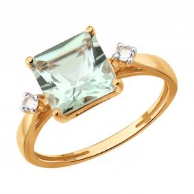 Золотое кольцо SOKOLOV 717389 с горным хрусталём и празиолитом 717389 фото