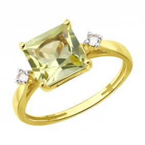 Кольцо из лимонного золота SOKOLOV 717390-2 с кварцем и горным хрусталём 717390-2 фото