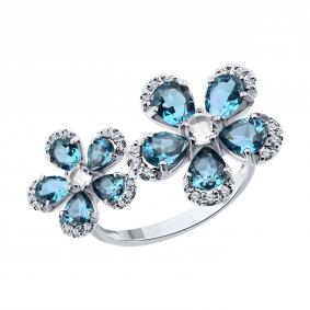 Кольцо из белого золота SOKOLOV 717391-3 с фианитом, горным хрусталём и Лондон топазом 717391-3 фото