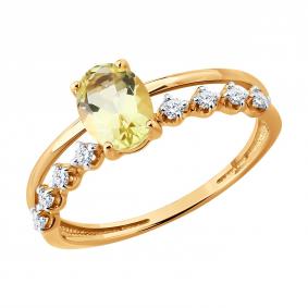 Золотое кольцо SOKOLOV 717465 с фианитом и кварцем 717465 фото