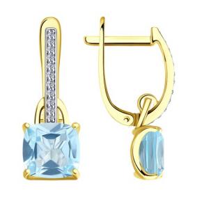 Серьги из лимонного золота SOKOLOV 72-00006-2 с топазом и бриллиантом 72-00006-2 фото