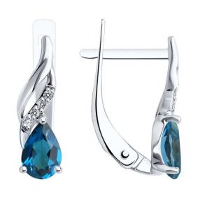 Серьги из белого золота SOKOLOV 72-00099-3 с бриллиантом и Лондон топазом 72-00099-3 фото