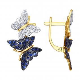 Серьги из лимонного золота SOKOLOV 72-00164-2 с бриллиантом и сапфировым корундом 72-00164-2 фото