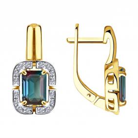 Серьги из лимонного золота SOKOLOV с гидротермальным александритом и бриллиантом 72-00191-2 72-00191-2 фото