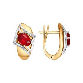 Золотые серьги SOKOLOV 72-00255 с бриллиантом и рубиновым корундом 72-00255 фото