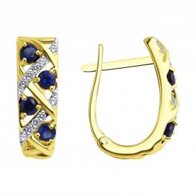 Золотые серьги SOKOLOV 72-00297-2 с бриллиантом и сапфировым корундом 72-00297-2 фото