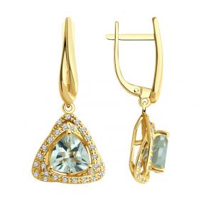 Серьги из лимонного золота SOKOLOV 72-00308-2 с бриллиантом и празиолитом 72-00308-2 фото