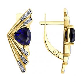 Серьги из лимонного золота SOKOLOV 72-00309-2 с бриллиантом и сапфировым корундом 72-00309-2 фото